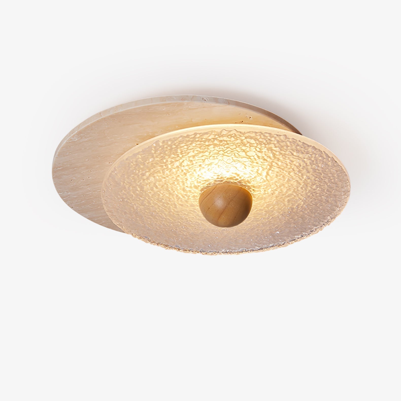 Orlora Circular Travertine Ceiling Light - Lamp Copper