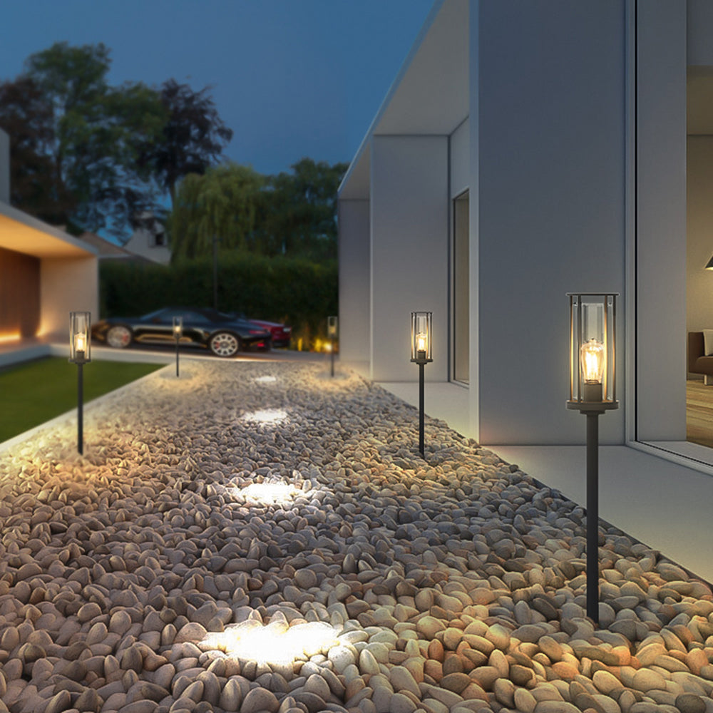 Ray Metal Cylindrical Lantern Shaped Solar Outdoor Path Light, Black - Lamp Copper