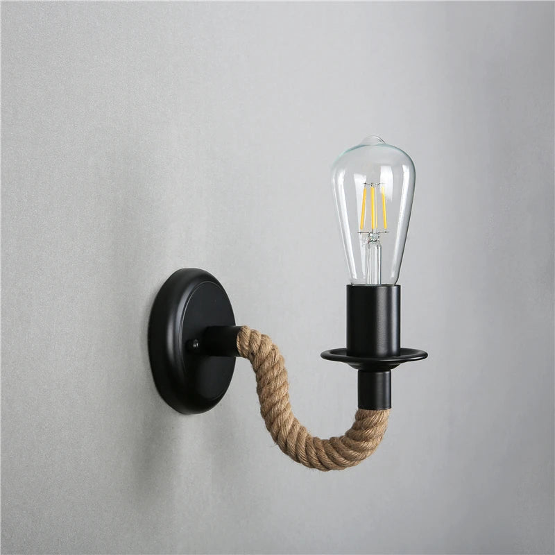 Epoch Vintage Indoor Wall Lamp Black Metal/Rope Indoor/Hallway - Lamp Copper