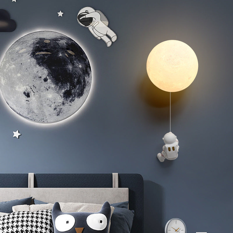 Aria Modern Moon LED Indoor Wall Lamp White Resin Kid's Room - Lamp Copper