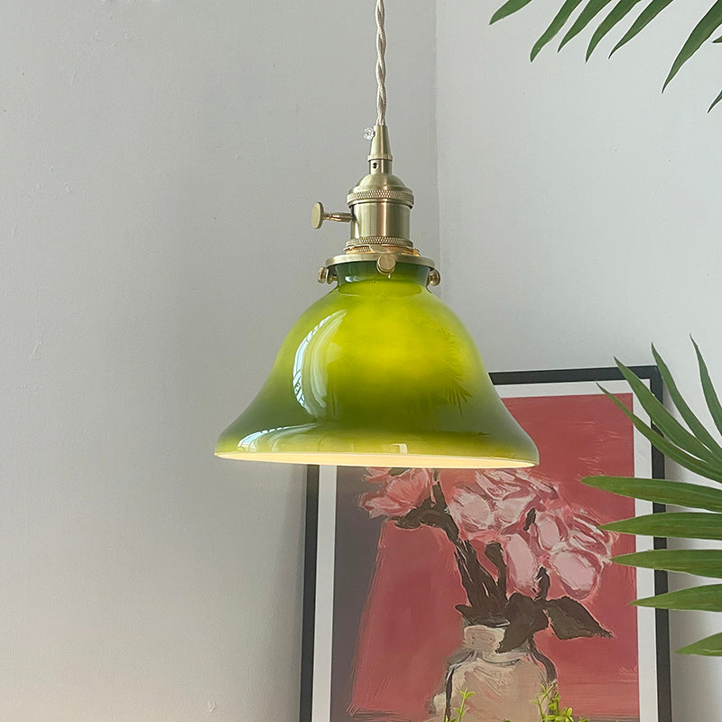 Valentina Rustic Vintage LED Pendant Light Green Copper Glass Dining Room - Lamp Copper