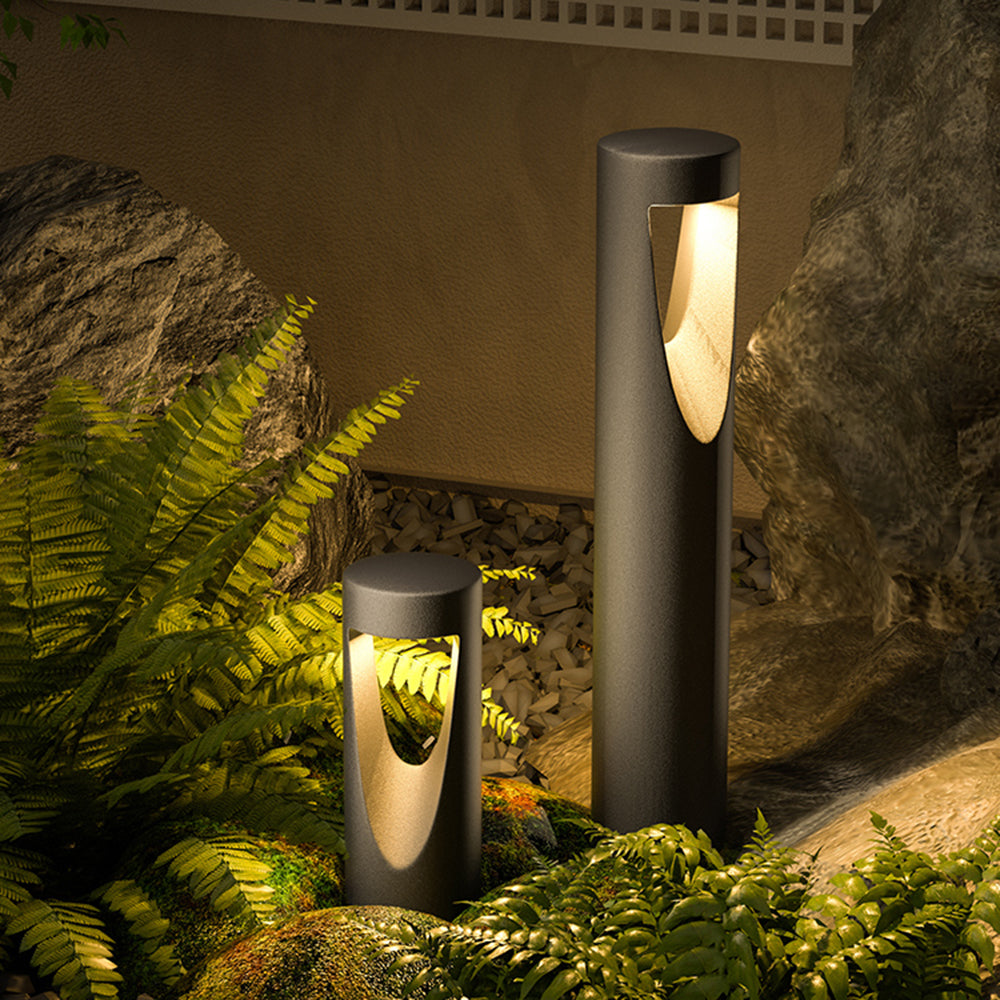 Ray Contemporary Metal Cylindrical Hollow Outdoor Path Light, Black - Lamp Copper