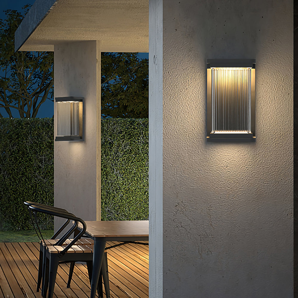 Ray Minimalist Rectangular Glass Outdoor Wall Lamp, Black - Lamp Copper
