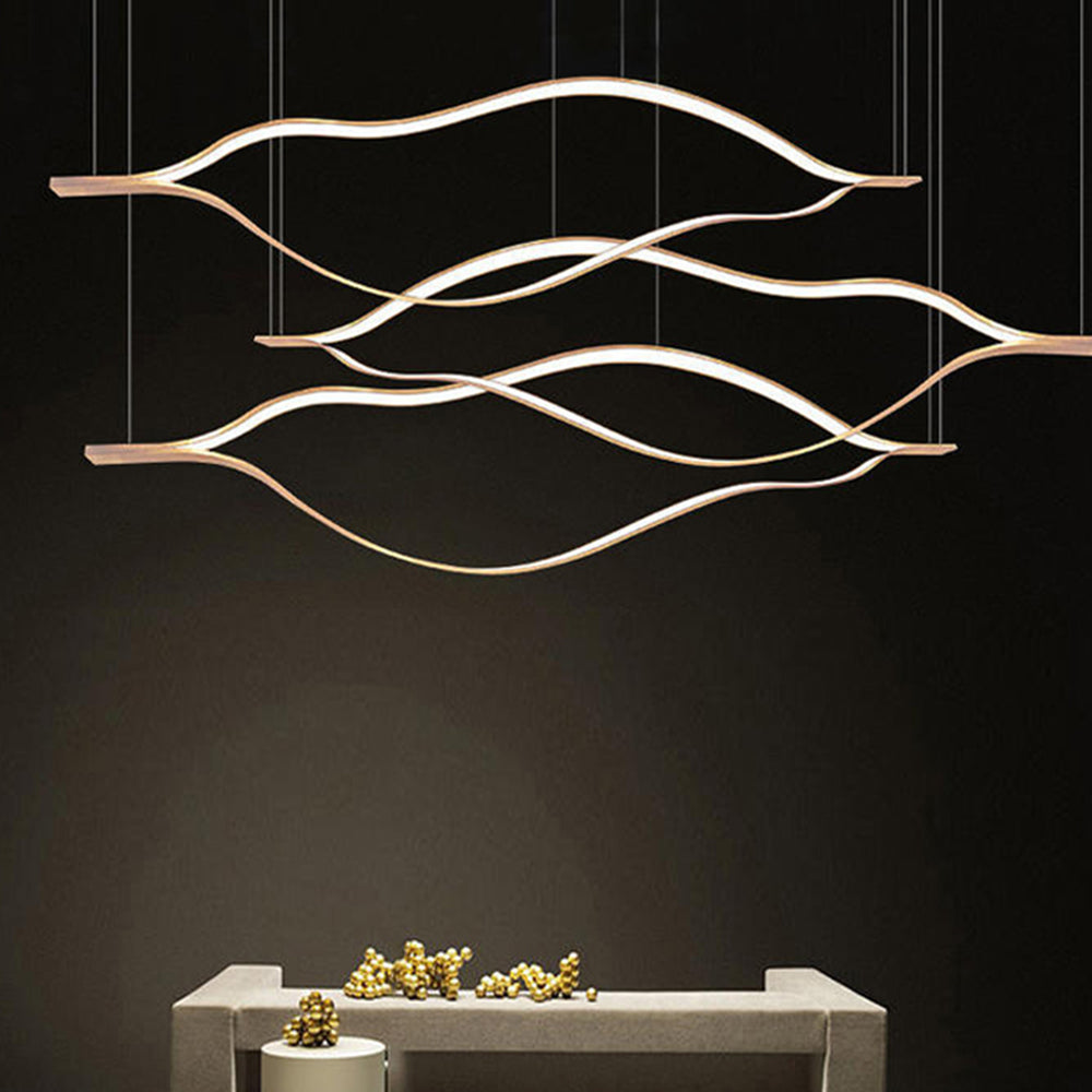 Arisha LED Linear Minimalist Wave Golden Leaf Shaped Pendant Light - Lamp Copper