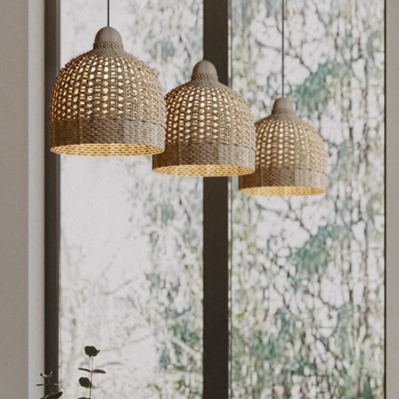 Muto Japanese Retro Basket Pendant Light Bamboo Guesthouse/Bedroom - Lamp Copper