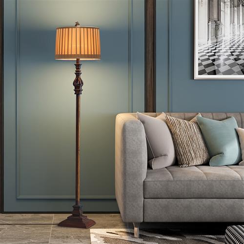 Eryn Vintage Resin/Fabric Standing Floor Lamp, Brown - Lamp Copper
