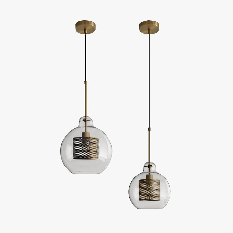 Hessa Contemporary Golden Pendant Light, Glass, Globe/Cylindric - Lamp Copper
