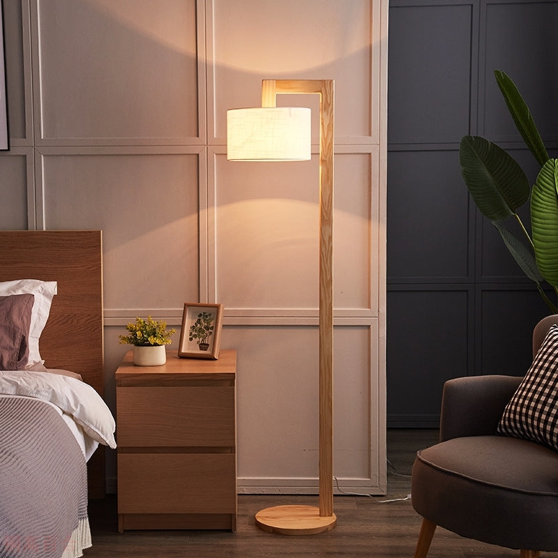 Ozawa Japanese Right Angle Arm Floor Lamp, Beige, Wood/Fabric - Lamp Copper