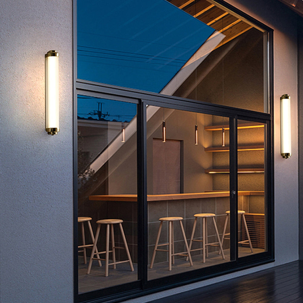 Ray Minimalist Cylindrical Metal Outdoor Wall Lamp, Black/Gold/Silver - Lamp Copper