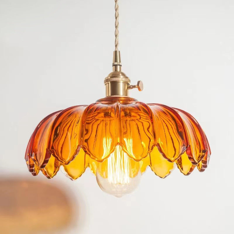 Valentina Retro LED Pendant Light Colourful Glass/Metal Flower Dining Room - Lamp Copper