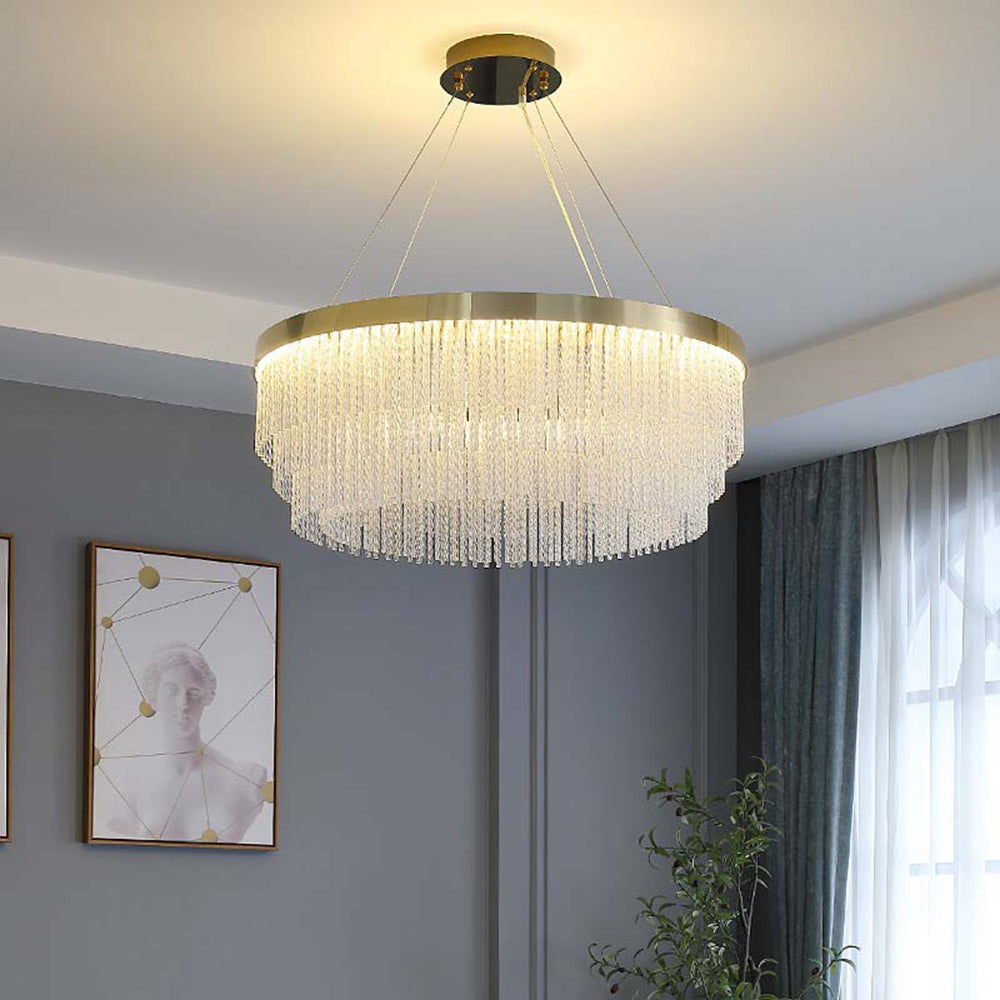 Kristy Modern Spiral Crystal Ring /Rectangle Chandelier, Gold - Lamp Copper