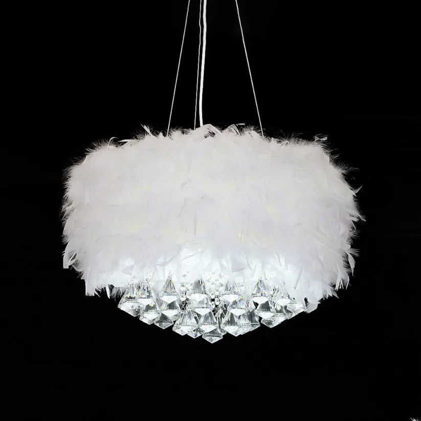 O'Moore Modern Luxury Round Chandelier, Feather/Crystal, White - Lamp Copper