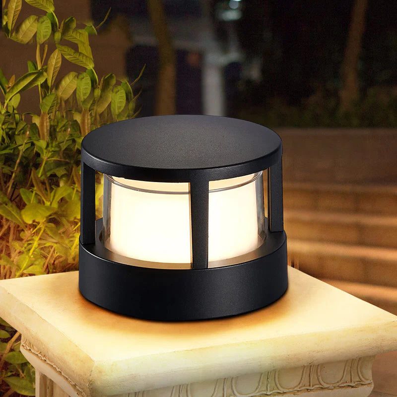 Zyra Modern Metal Cylindrical Outdoor Bollard Light, Black - Lamp Copper