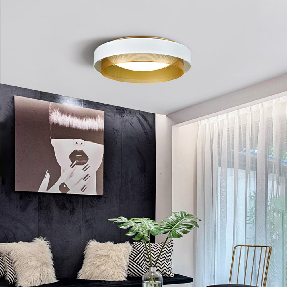 Arisha Modern Ring Metal/Acrylic Flush Mount Ceiling Light, White/Black - Lamp Copper