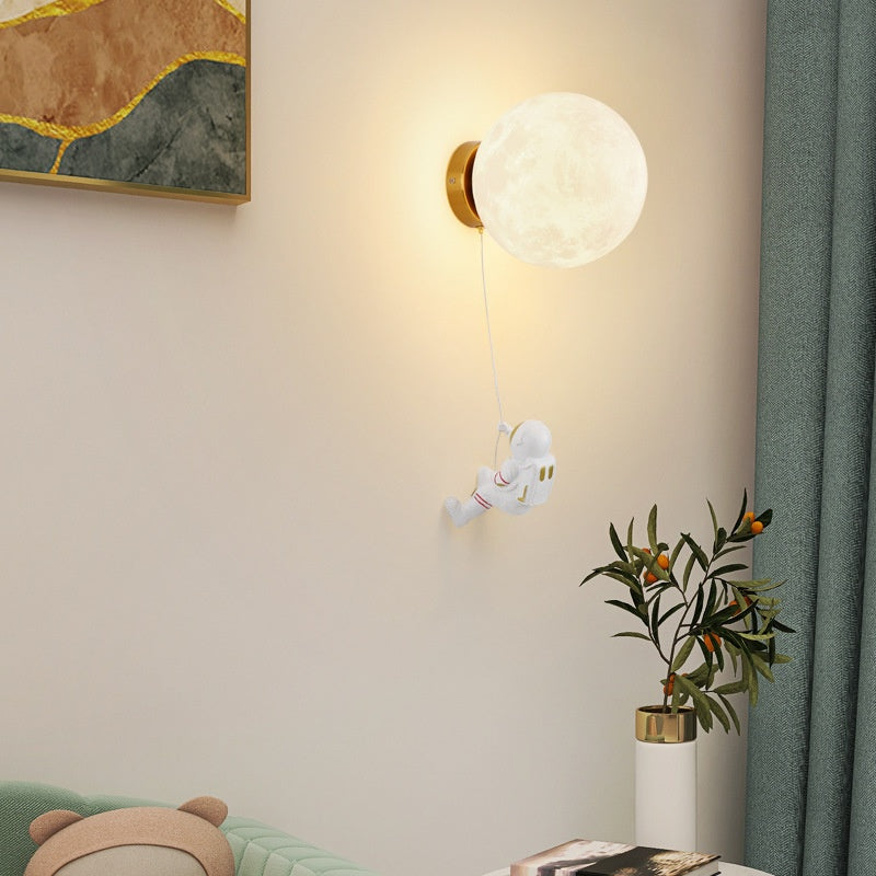 Aria Modern Moon LED Indoor Wall Lamp White Resin Kid's Room - Lamp Copper