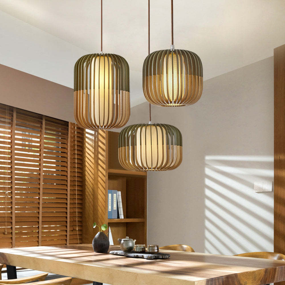 Muto Modern Birdcage Wood Pendant Light - Lamp Copper