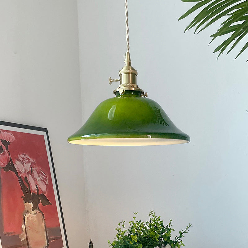 Valentina Rustic Vintage LED Pendant Light Green Copper Glass Dining Room - Lamp Copper