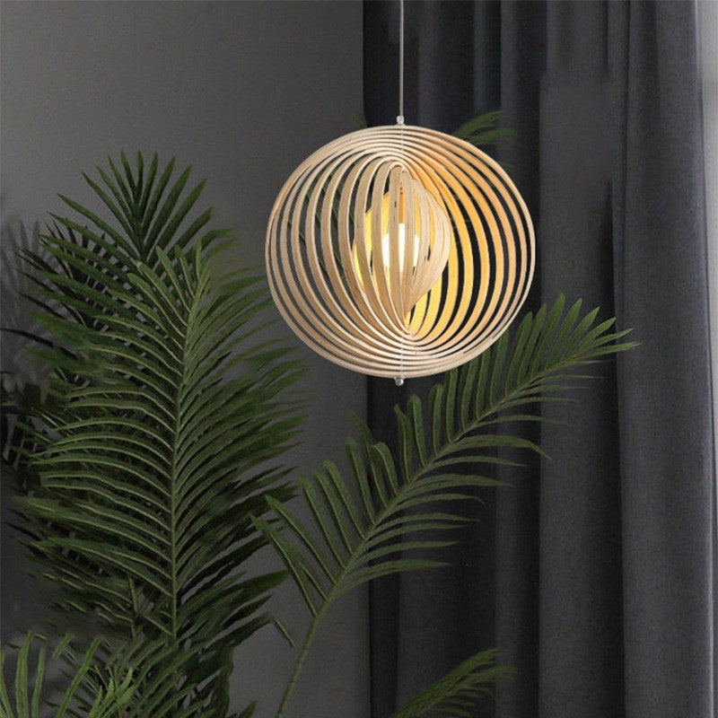 Muto Japanese LED Pendant Light Black/Gold Wood Bedroom/Bar - Lamp Copper