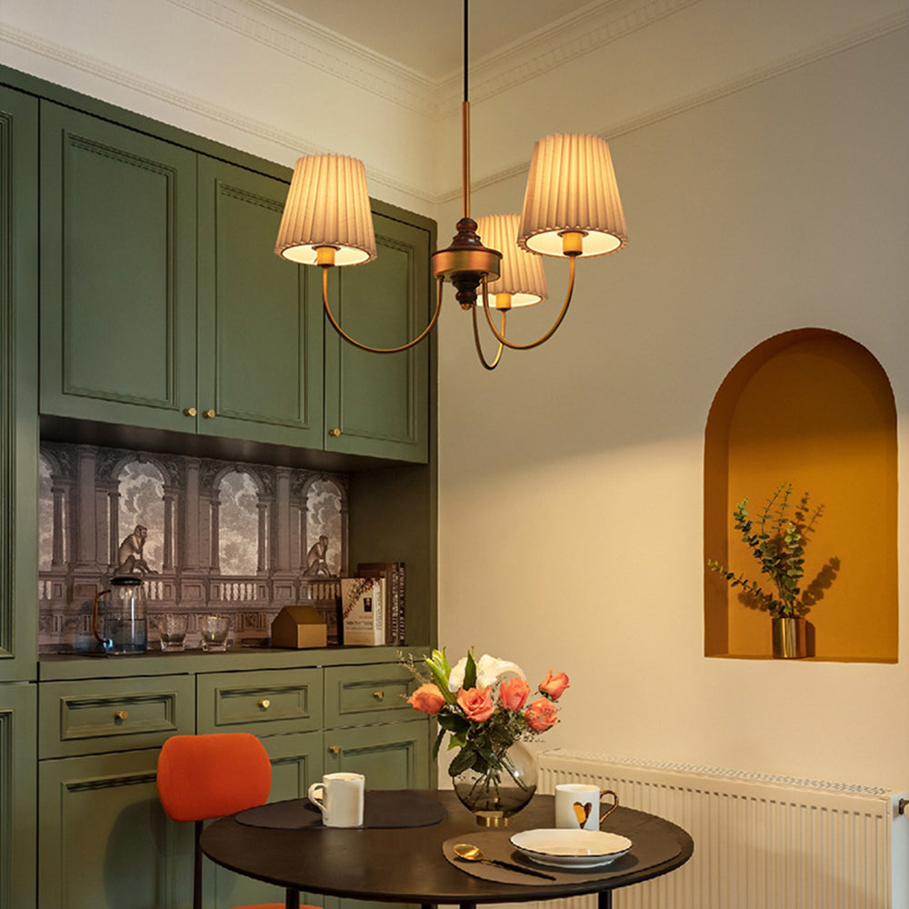 Silva Modern Retro Fabric Chandelier, White/Green - Lamp Copper