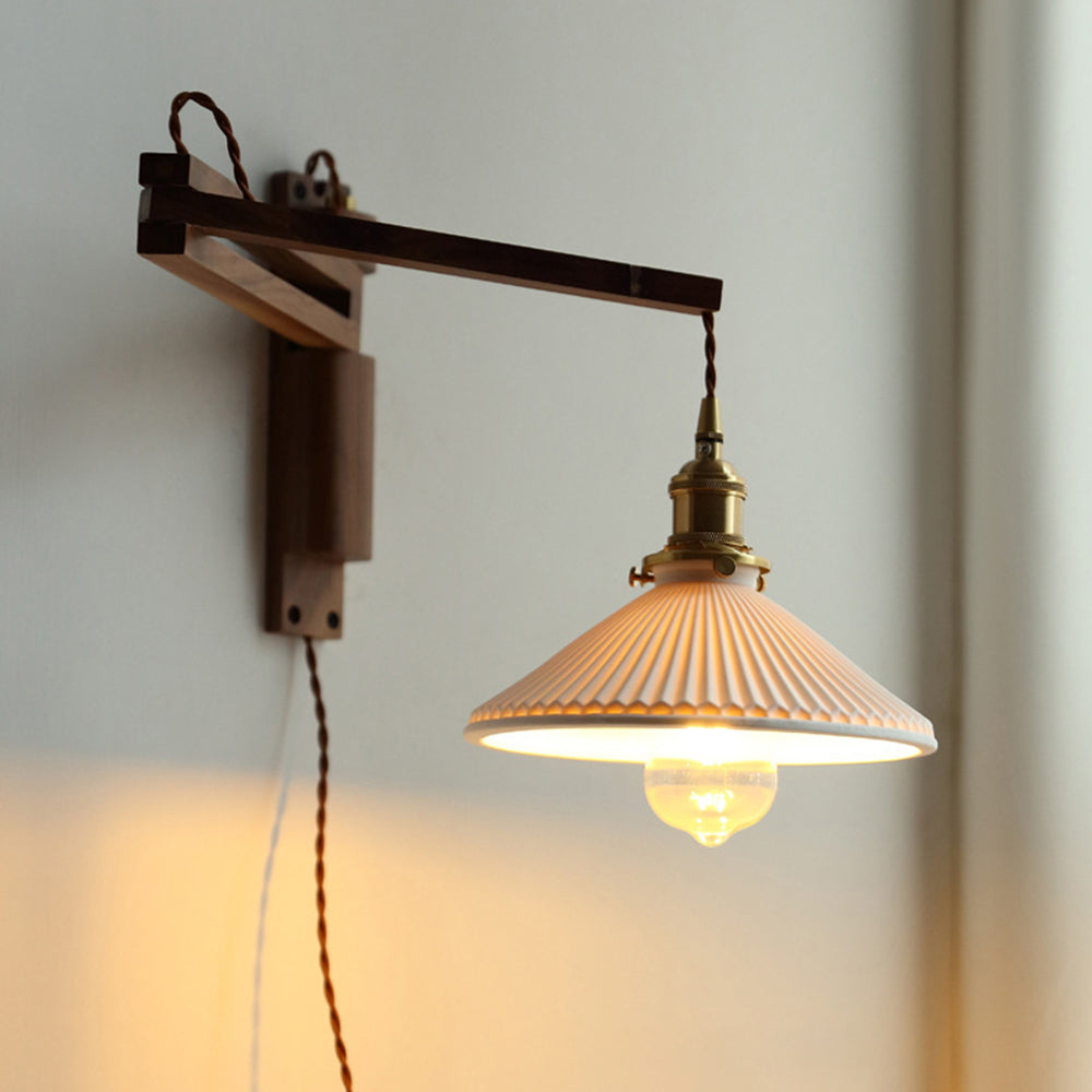 Muto Vintage Dome Ceramic/Wood Wall Lamp, Walnut/Wood/Clear - Lamp Copper