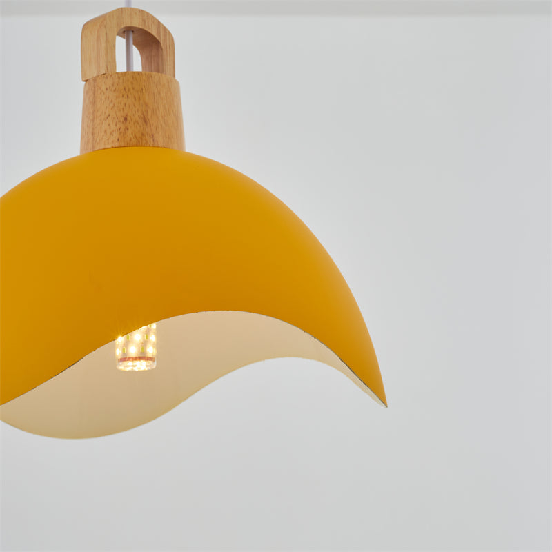 Valentina Colorful Shade Single Pendant Lights, Wood & Metal - Lamp Copper