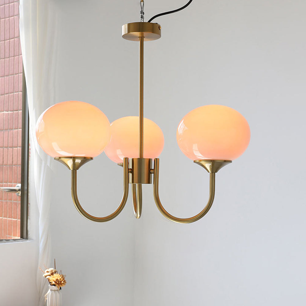 Valentina Retro Art Deco Globe Chandelier, White/Pink/Beige - Lamp Copper