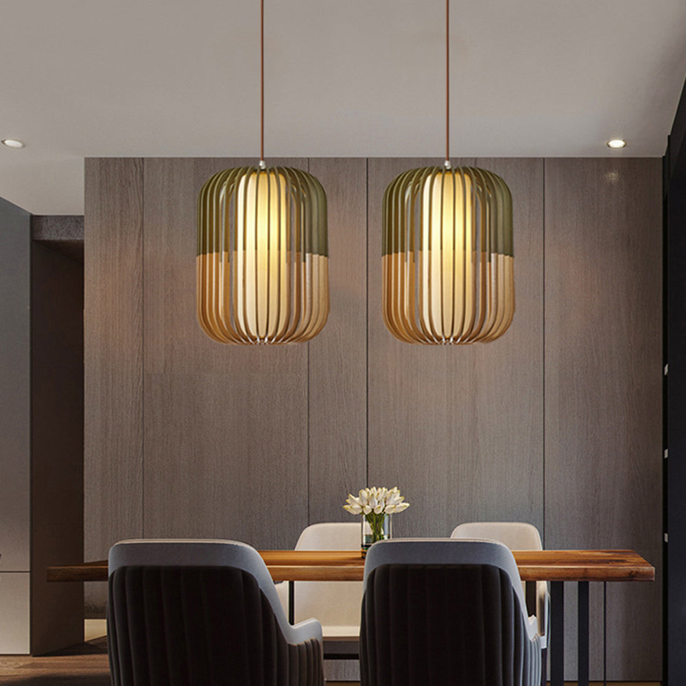 Muto Modern Birdcage Wood Pendant Light - Lamp Copper