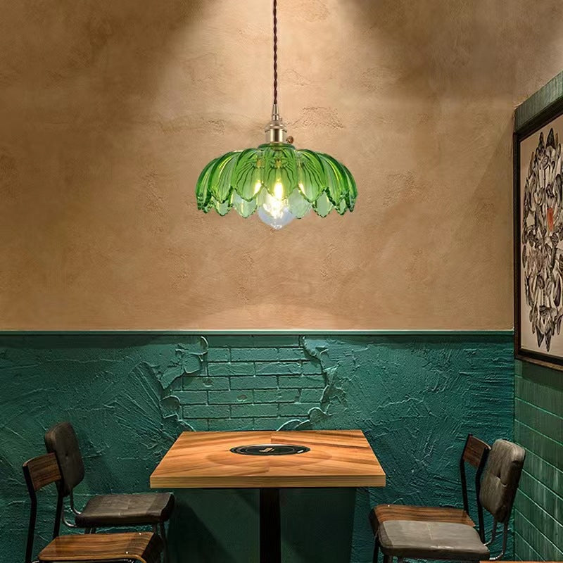 Valentina Retro LED Pendant Light Colourful Glass/Metal Flower Dining Room - Lamp Copper