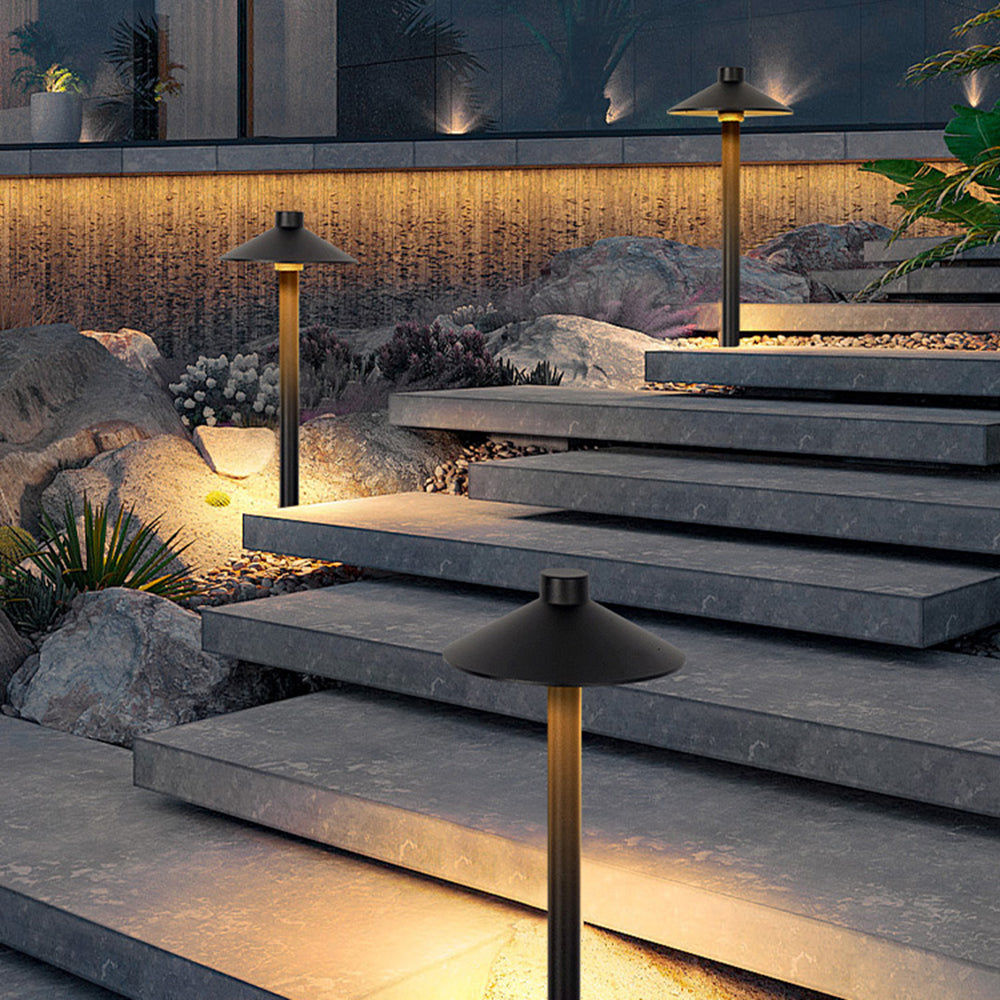 Drex Contemporary Metal Cap-Shaped Outdoor Path Light, Black - Lamp Copper