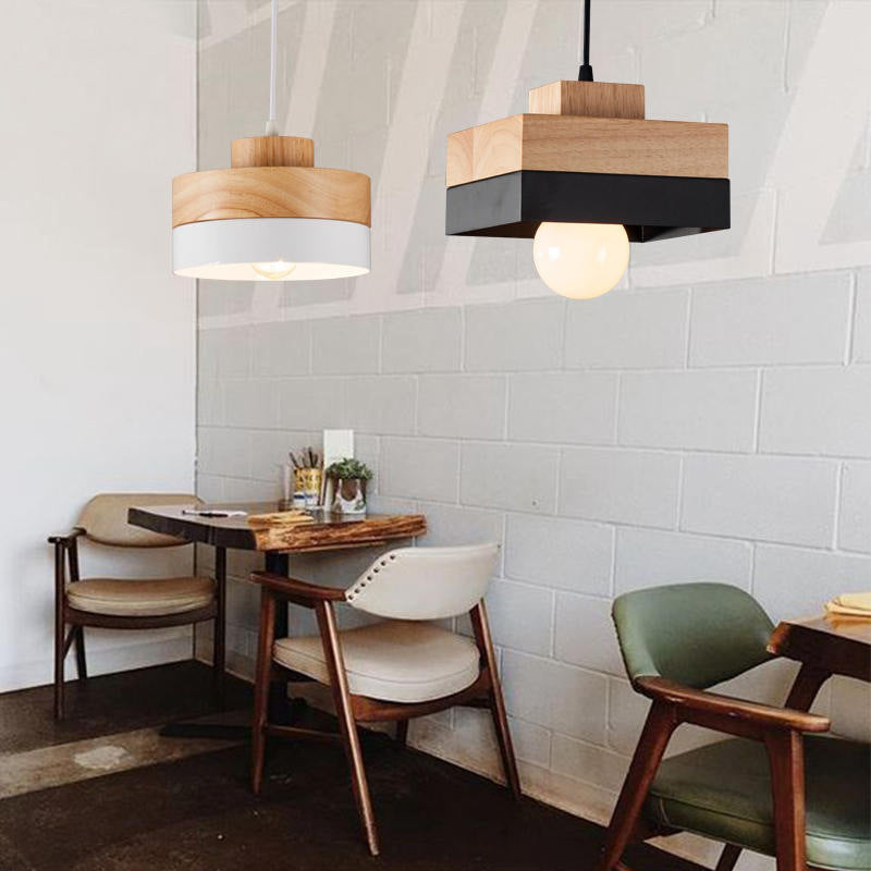 Aria Minimalist Black & White Wood Geometric Pendant Light - Lamp Copper