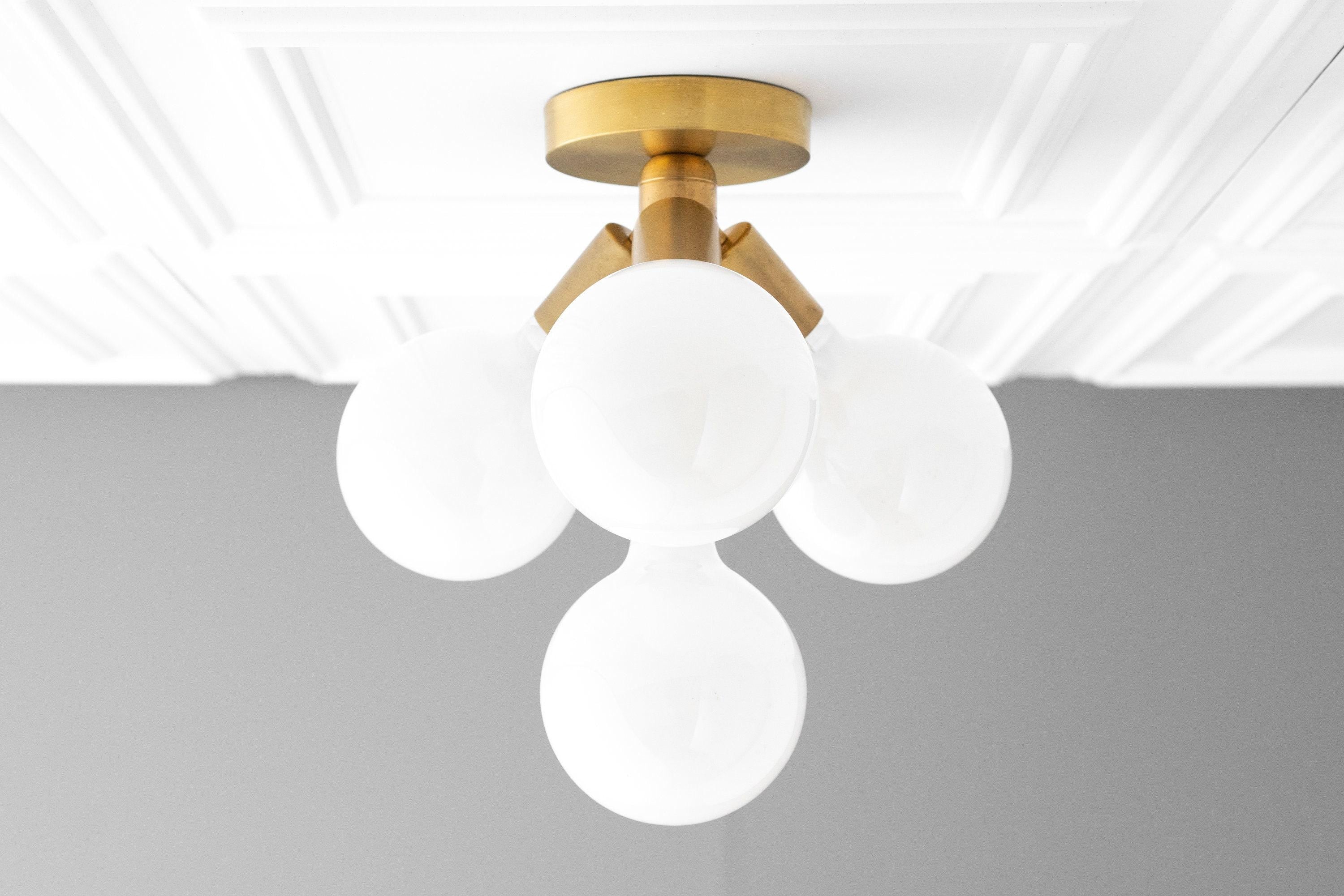 Pearl Opal White  Brass Flush Mount Light  Living Room