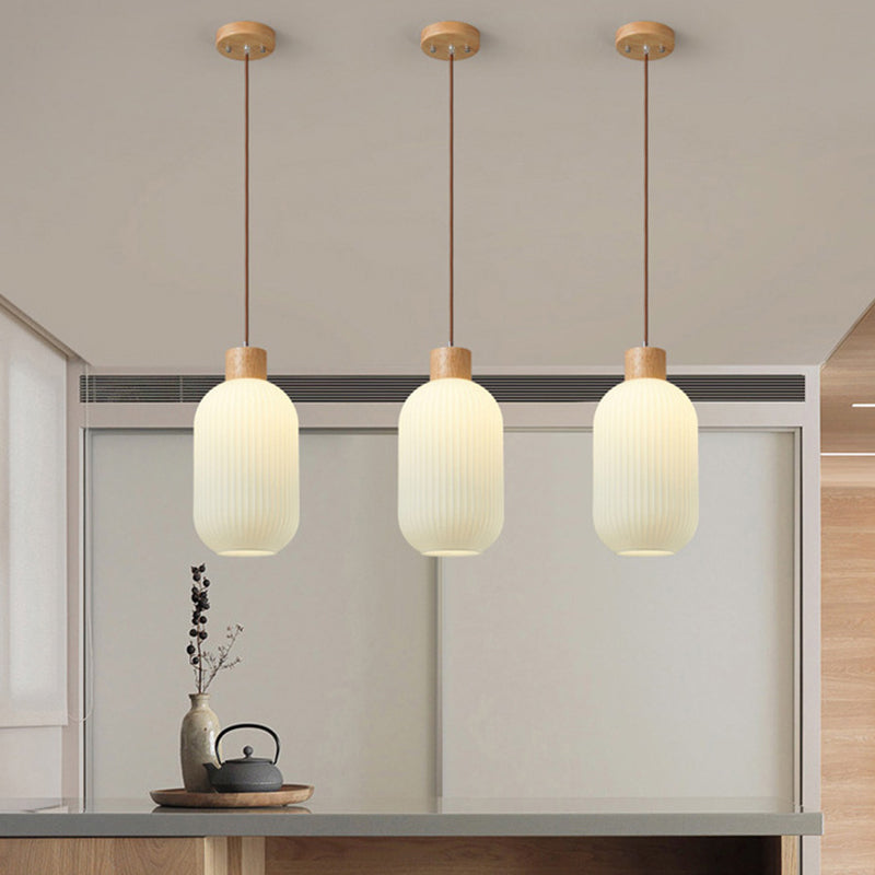 Muto Modern Wood/Glass Pendant Light, White - Lamp Copper