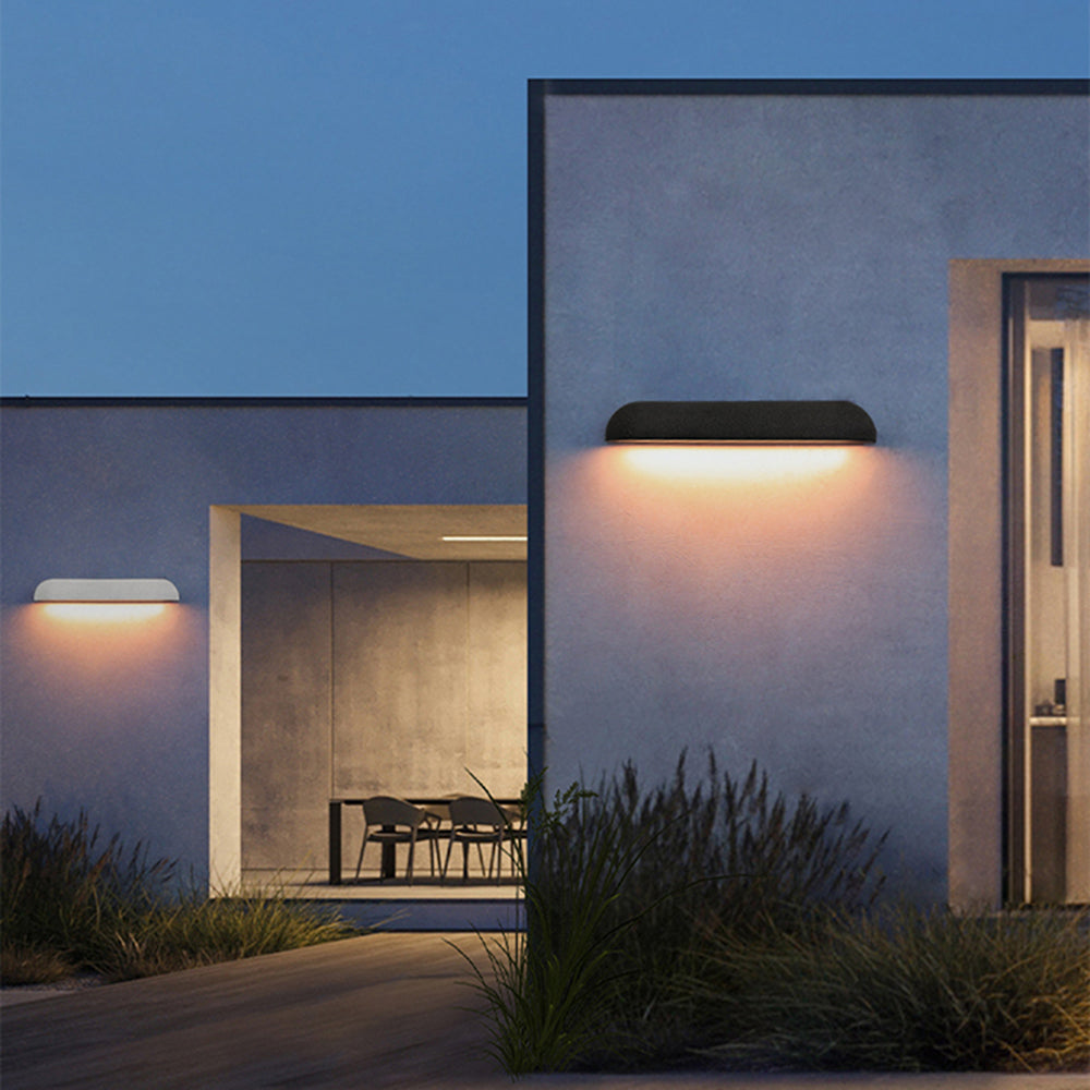 Ray Modern Minimalist Semi-elliptical Metal/Stone Outdoor Wall Lamp, Black/White - Lamp Copper