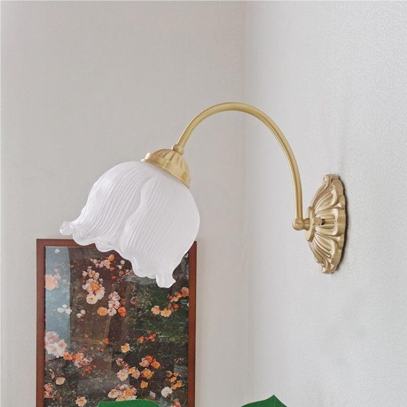 Arisha Retro LED Indoor Wall Lamp Gold Glass Flower-shaped Design Bedroom - Lamp Copper