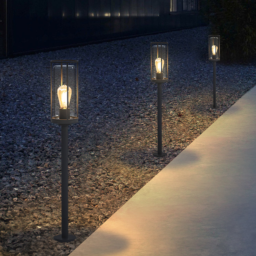 Ray Metal Cylindrical Lantern Shaped Solar Outdoor Path Light, Black - Lamp Copper
