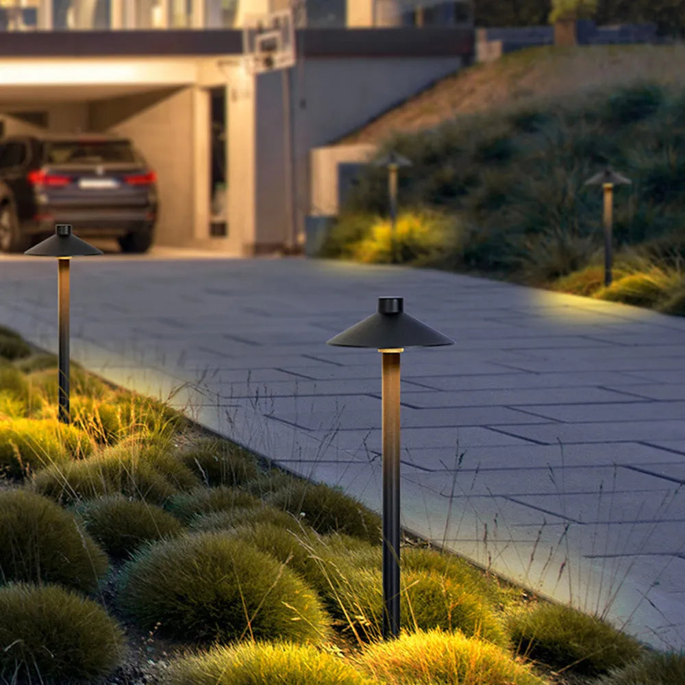 Drex Contemporary Metal Cap-Shaped Outdoor Path Light, Black - Lamp Copper