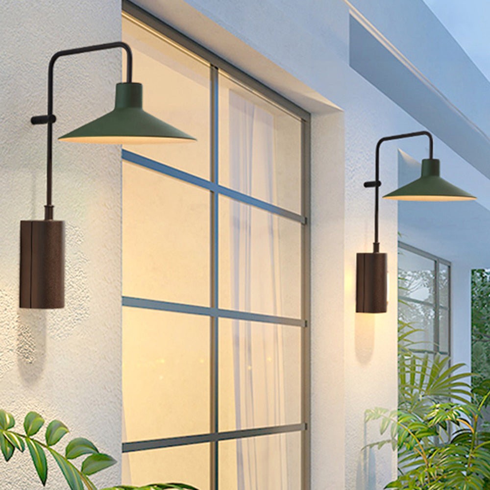 Ray Modern Minimalist Wide Cone Shape Metal Outdoor Waterproof Wall Lamp, Coffee/Green - Lamp Copper