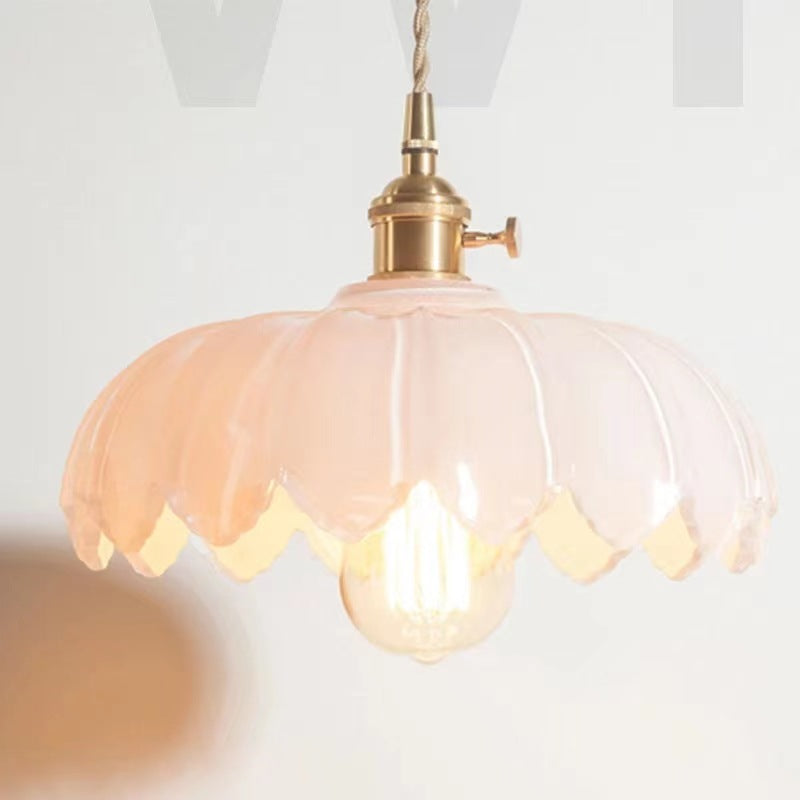 Valentina Retro LED Pendant Light Colourful Glass/Metal Flower Dining Room - Lamp Copper