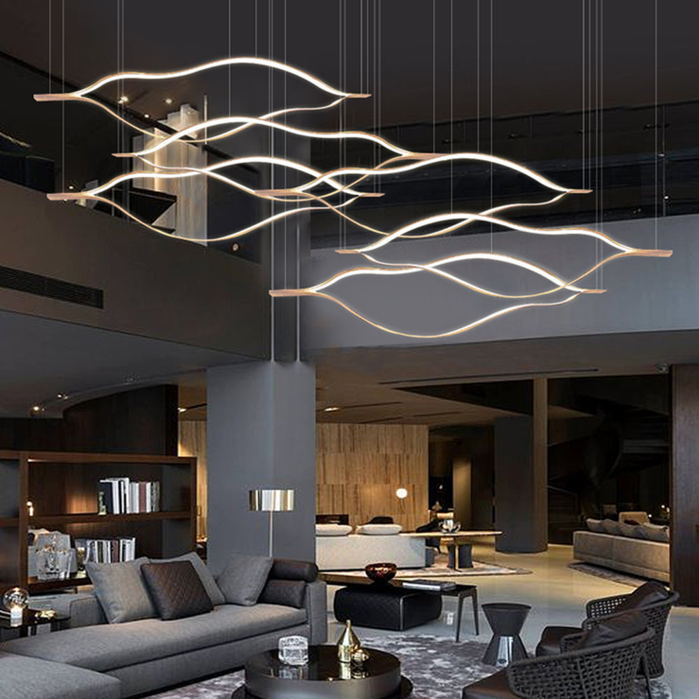 Arisha LED Linear Minimalist Wave Golden Leaf Shaped Pendant Light - Lamp Copper