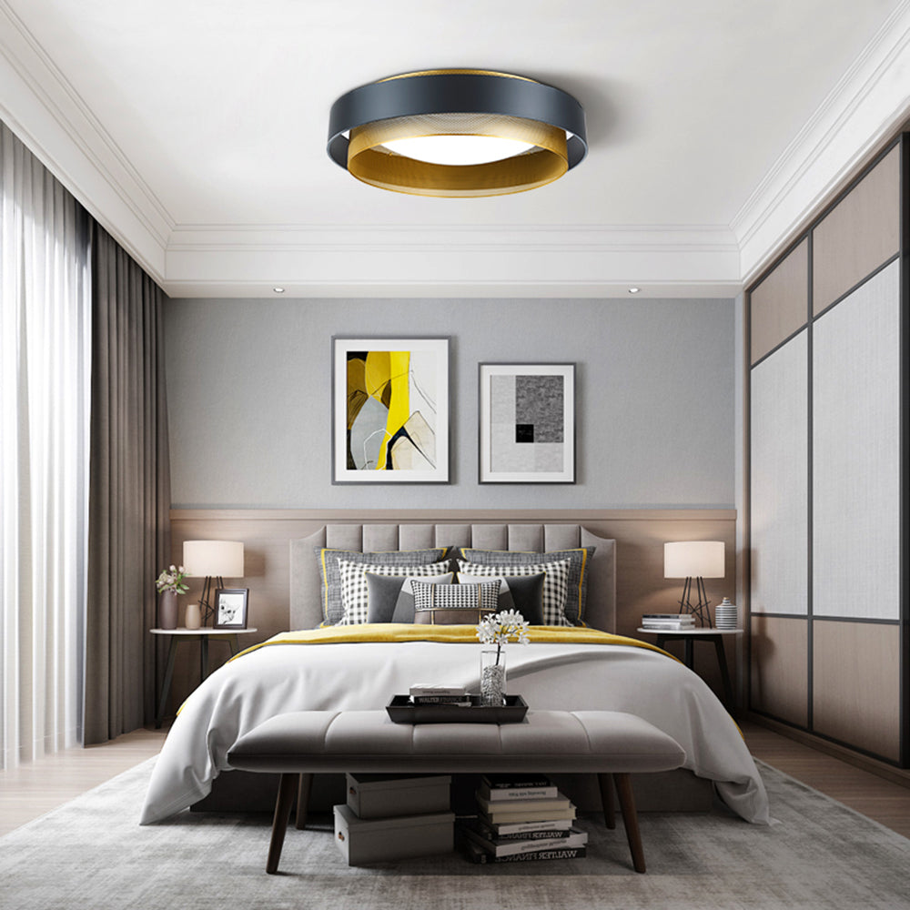 Arisha Modern Ring Metal/Acrylic Flush Mount Ceiling Light, White/Black - Lamp Copper