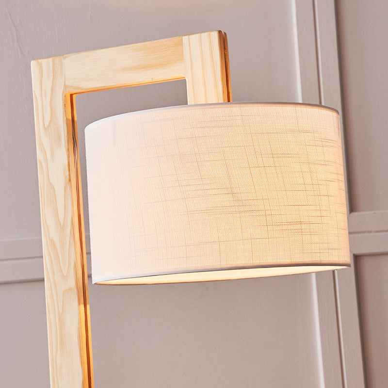 Ozawa Japanese Right Angle Arm Floor Lamp, Beige, Wood/Fabric - Lamp Copper