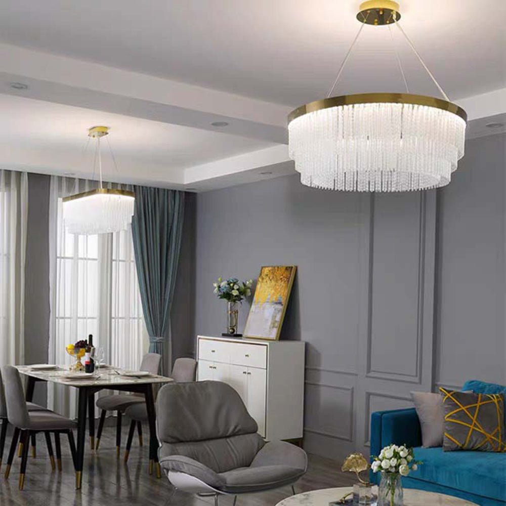 Kristy Modern Spiral Crystal Ring /Rectangle Chandelier, Gold - Lamp Copper