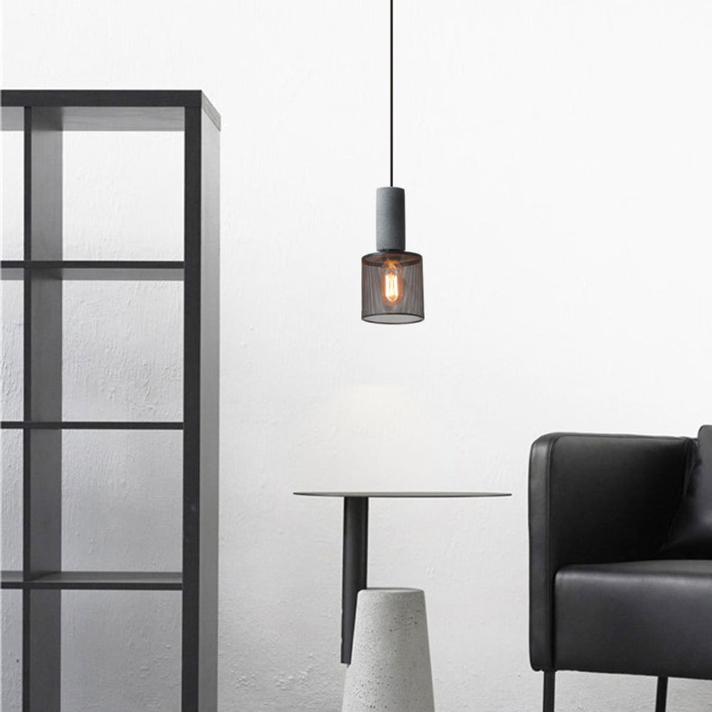 Xenith Industrial Cylindrical Pendant Light, Cement/Metal - Lamp Copper
