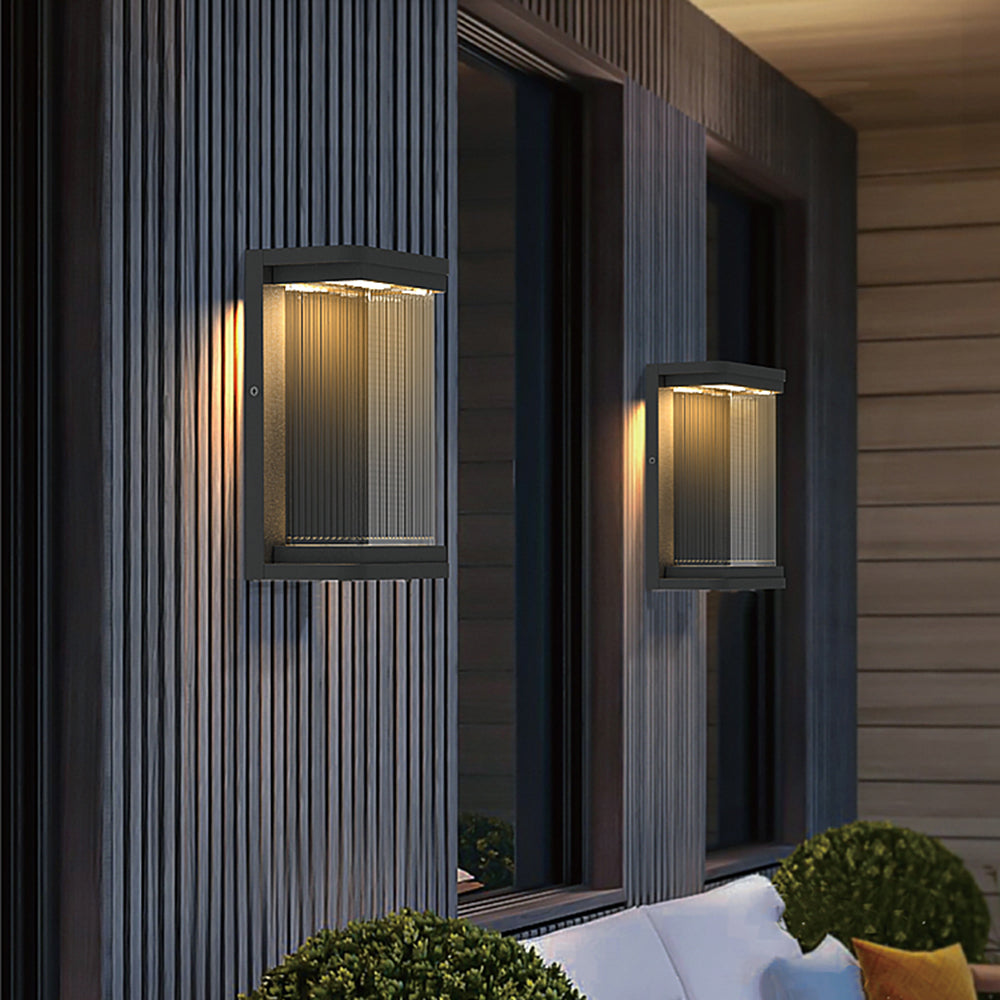 Ray Minimalist Rectangular Glass Outdoor Wall Lamp, Black - Lamp Copper
