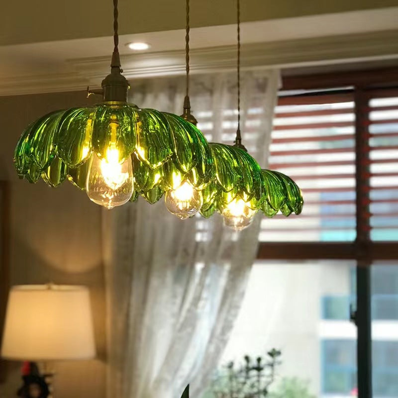 Valentina Retro LED Pendant Light Colourful Glass/Metal Flower Dining Room - Lamp Copper