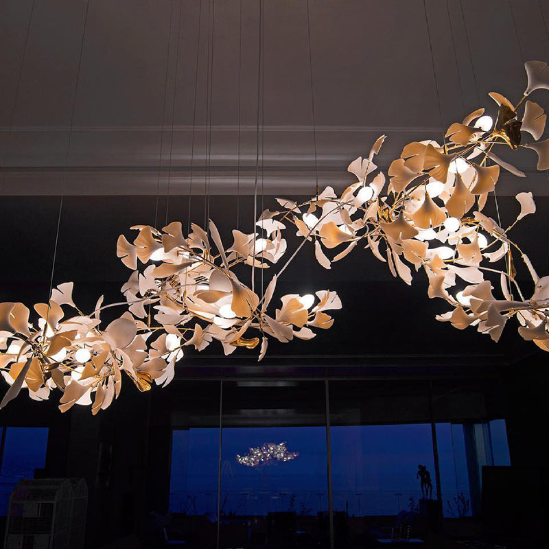 Olivia Luxury Ceramic Chandelier Large Foyer, Gingko leaf, Living Room - Lamp Copper