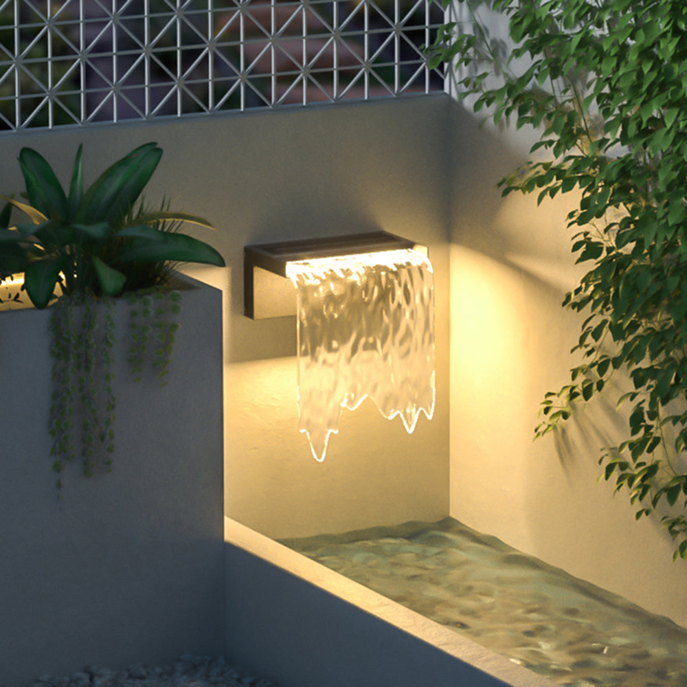 Ray Modern Minimalist Water Texture Metal/Acrylic Solar Waterproof Outdoor Wall Lamp, Black - Lamp Copper