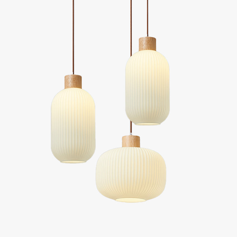 Muto Modern Wood/Glass Pendant Light, White - Lamp Copper