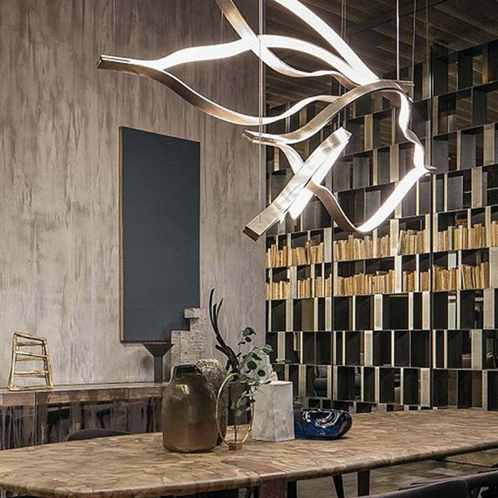 Arisha LED Linear Minimalist Wave Golden Leaf Shaped Pendant Light - Lamp Copper