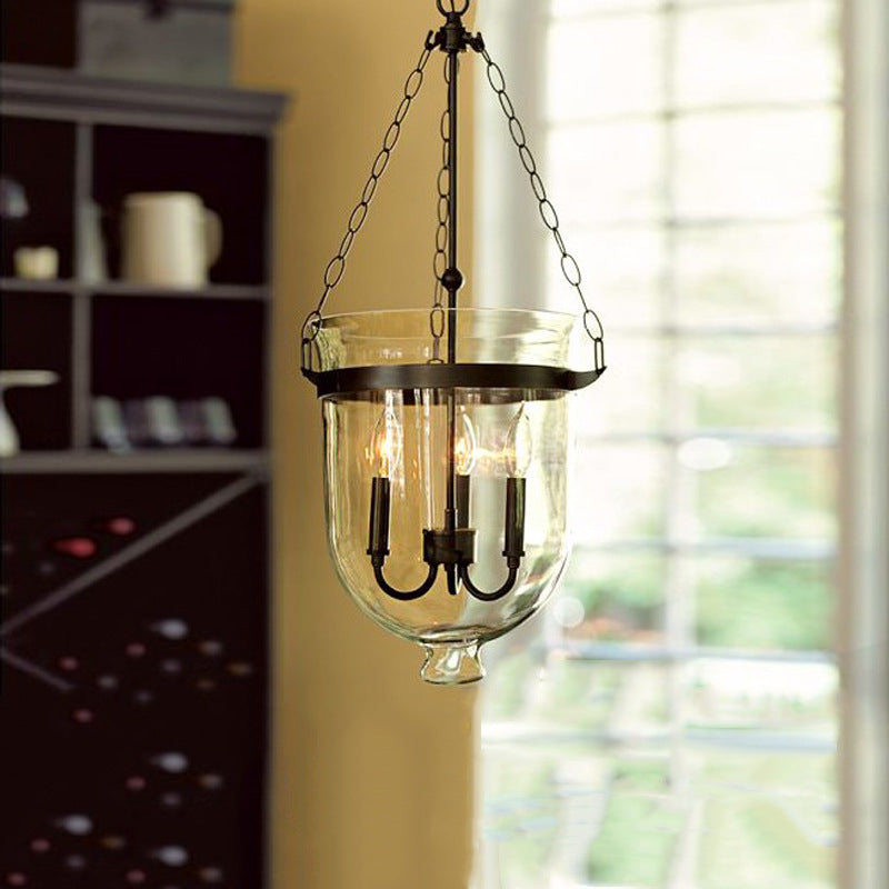 Silva Pendant Light Glass Black Industrial LED Living Room - Lamp Copper